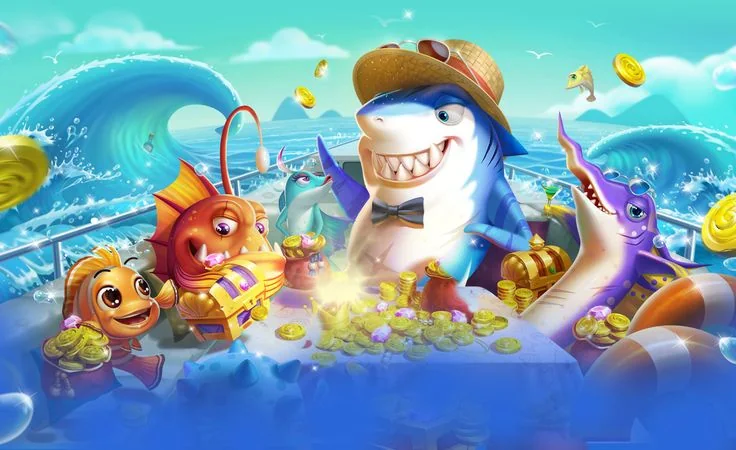 Ilustrasi permainan tembak ikan dengan target di layar